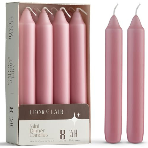 Leor & Lair Light Pink Candlesticks – Pack of 8 Short Taper Candles with Cotton Wick – 5 Hour Burn Light Pink Candles for Weddings, Valentine’s Day & Romantic Décor | Amazon (US)
