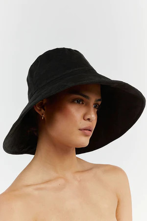 DIANA BLACK LINEN WIDE BRIM HAT | DISSH