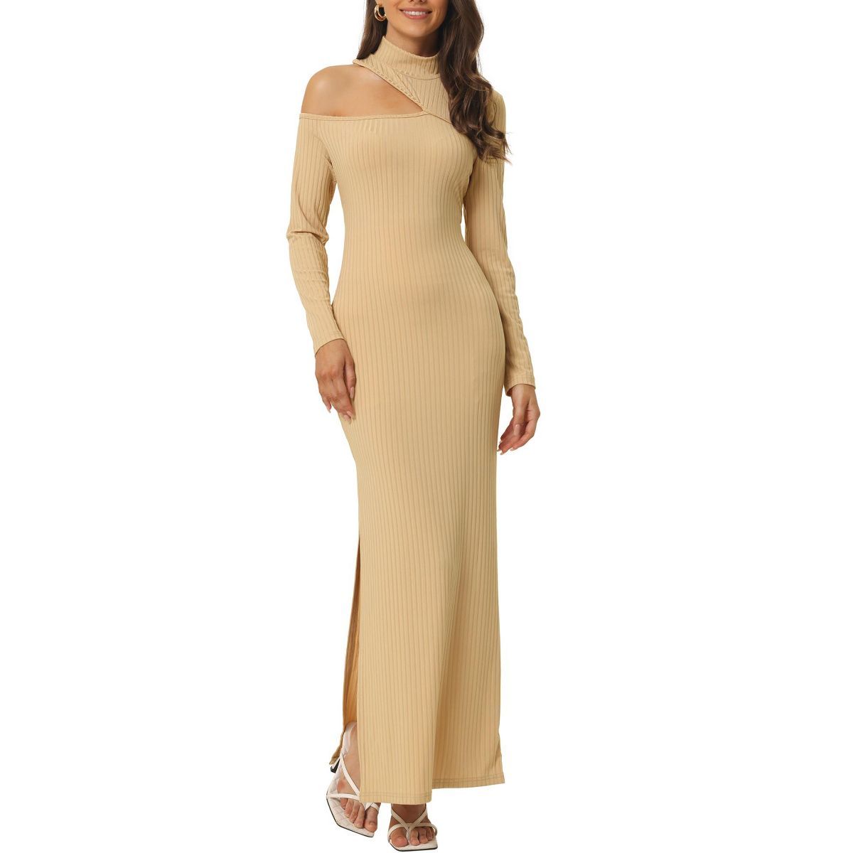 Seta T Women's Fall Winter Cutout Shoulder High Neck Long Sleeve Slit Maxi Elegant Dresses | Target