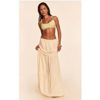Butter Yellow Linen Look Tiered Maxi Beach Skirt | PrettyLittleThing US