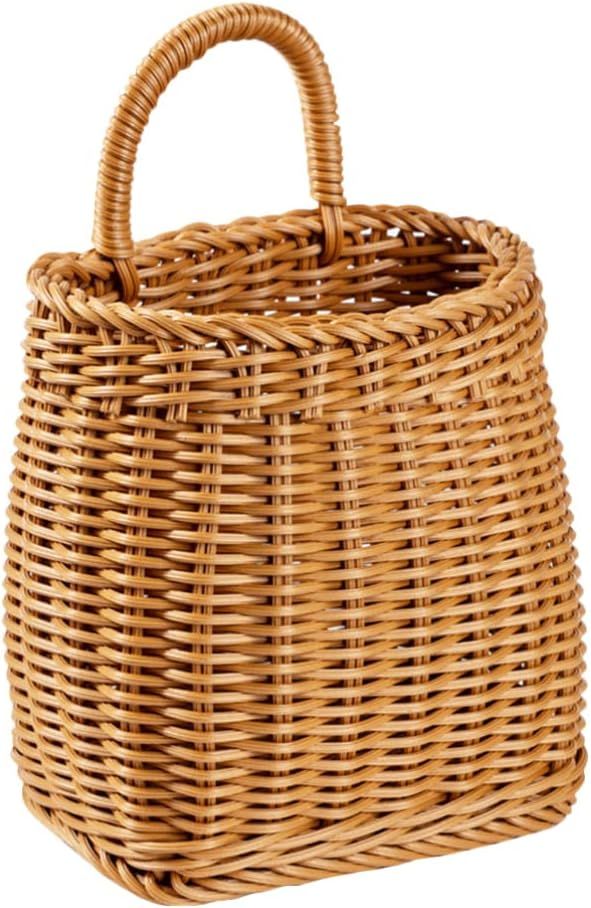 Angoily Hanging Wicker Basket Hand-Woven Storage Basket Wall Flower Basket Vase Fruit Vegetable O... | Amazon (US)