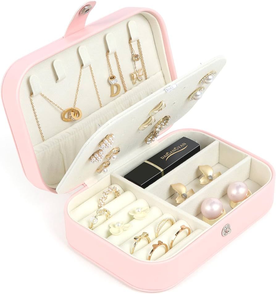 Travel Jewelry Box,Small Jewelry Organizer Boxes for Women Girls, 2 Layer Travel Jewlery Case,PU ... | Amazon (US)