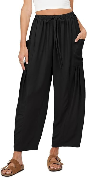 MEROKEETY Women's 2024 Casual Wide Leg Pants High Waist Drawstring Loose Fit Trousers with Pocket... | Amazon (US)