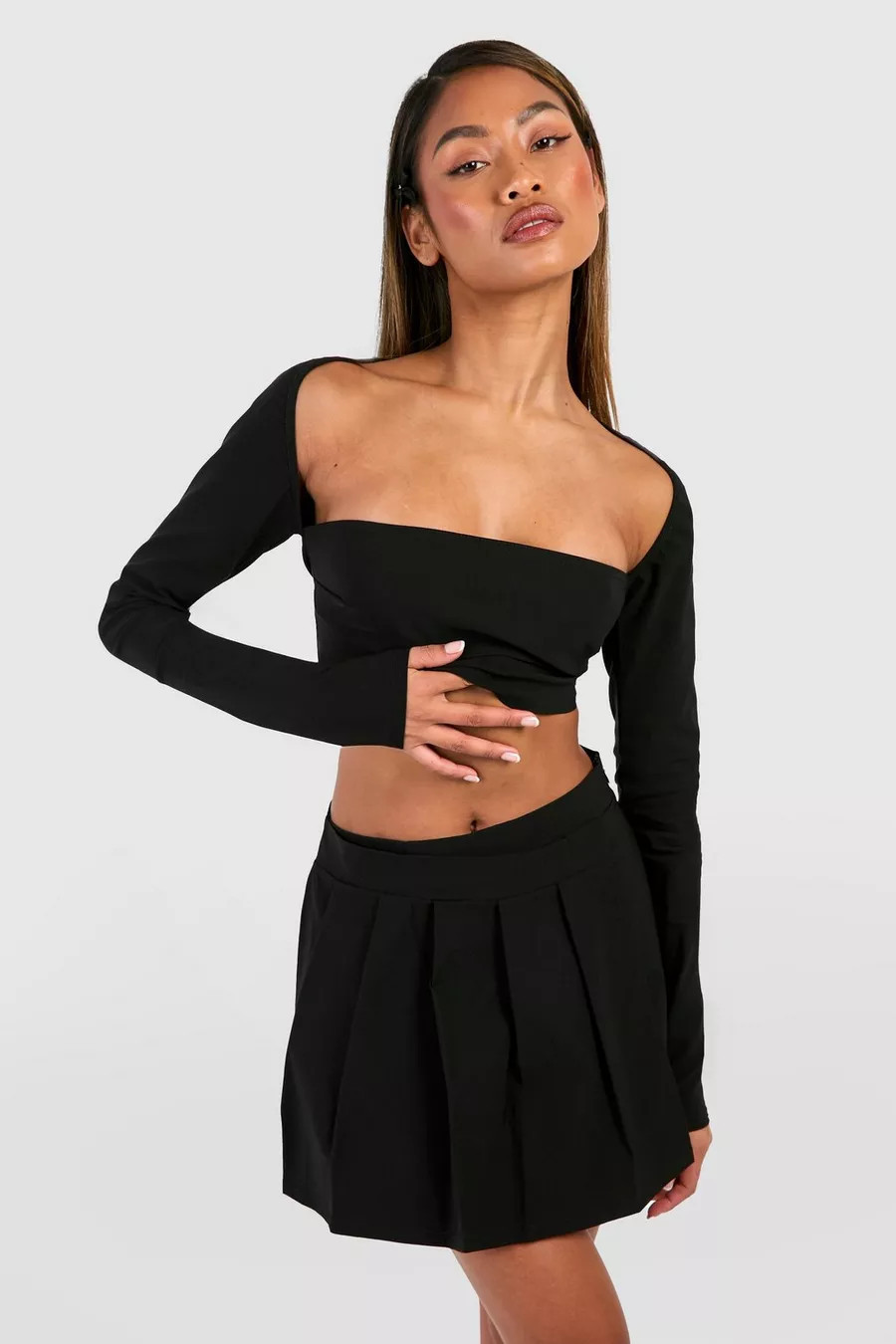 Square Neck Crop & Pleated Skirt | boohoo (US & Canada)