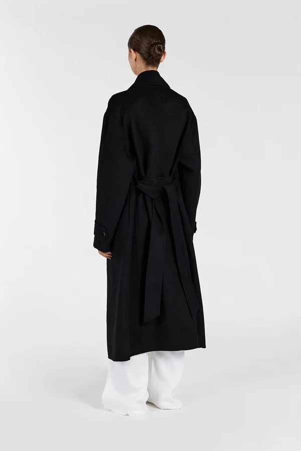 MILES BLACK OVERSIZED WOOL WRAP COAT | DISSH