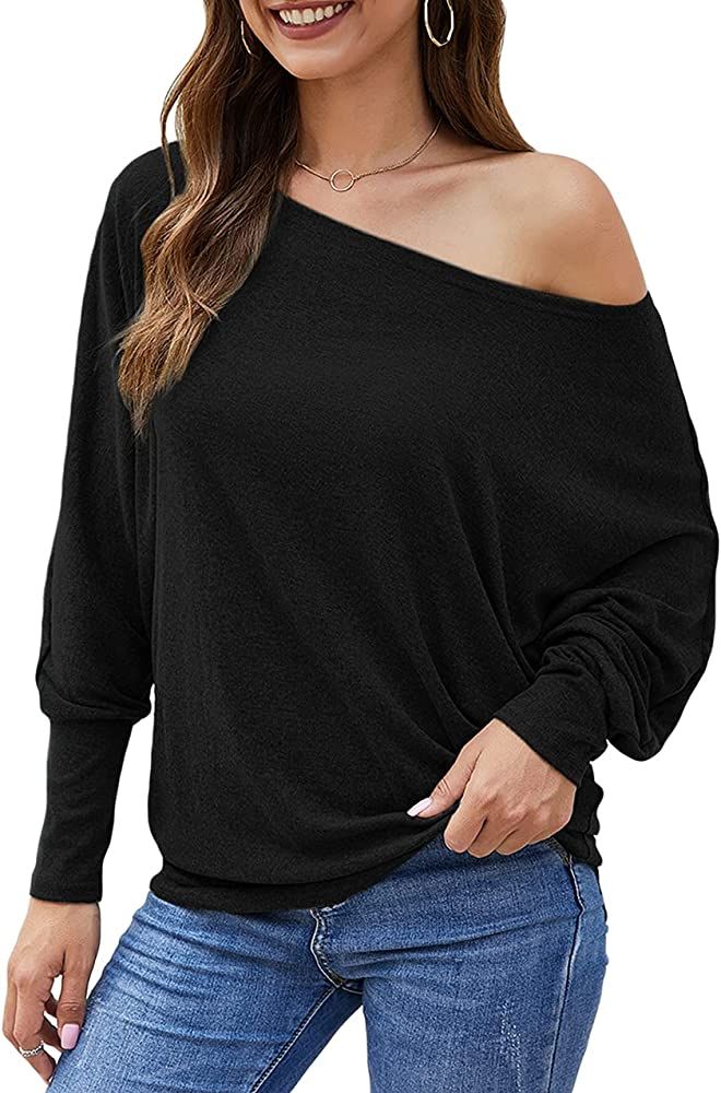 Aifer Women's Off the Shoulder Tops Sexy Oversized Long Sleeve Shirts Batwing Pullover Sweater Ju... | Amazon (US)
