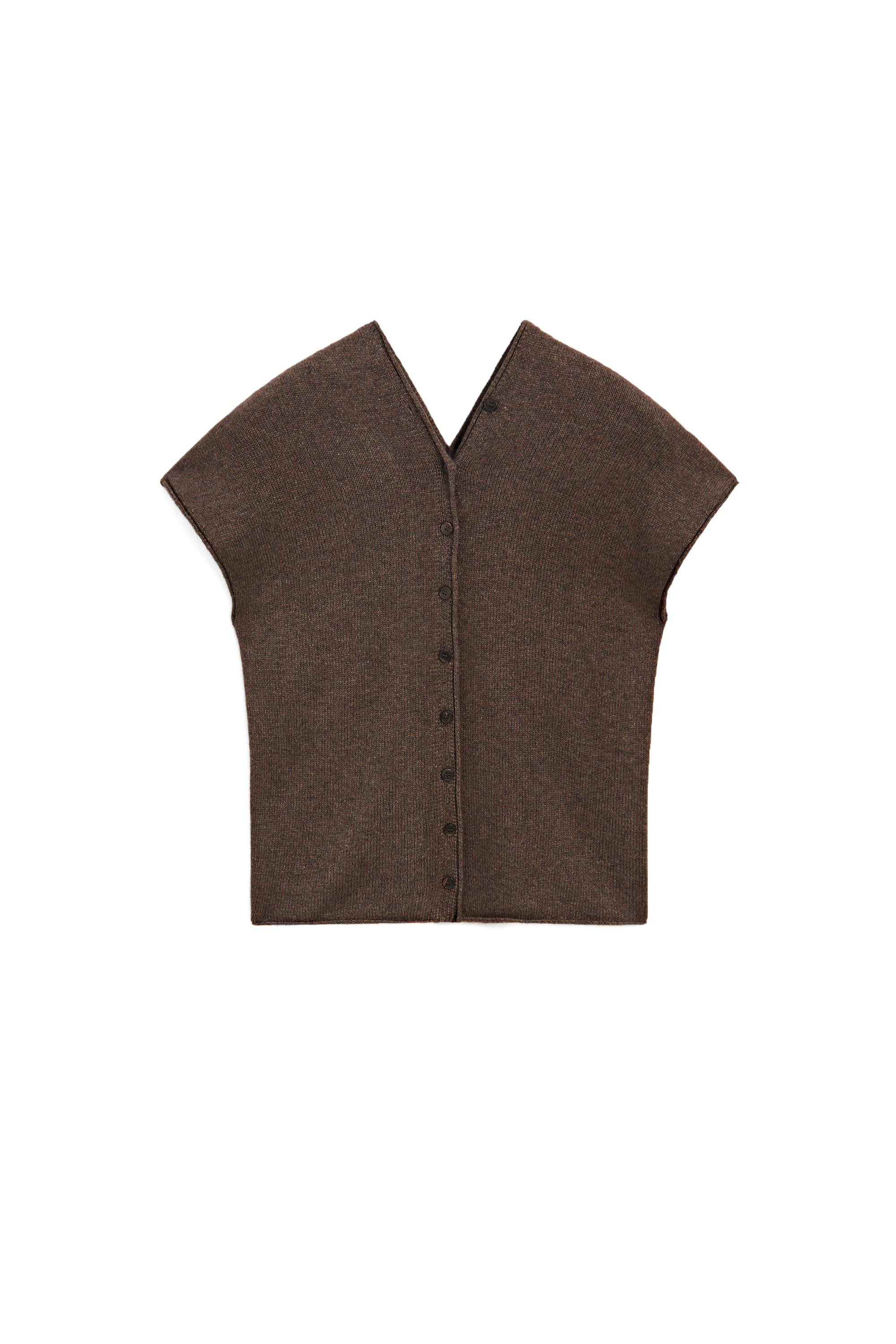 Wool blend V-neck knit vest - MOLE BROWN | Massimo Dutti US