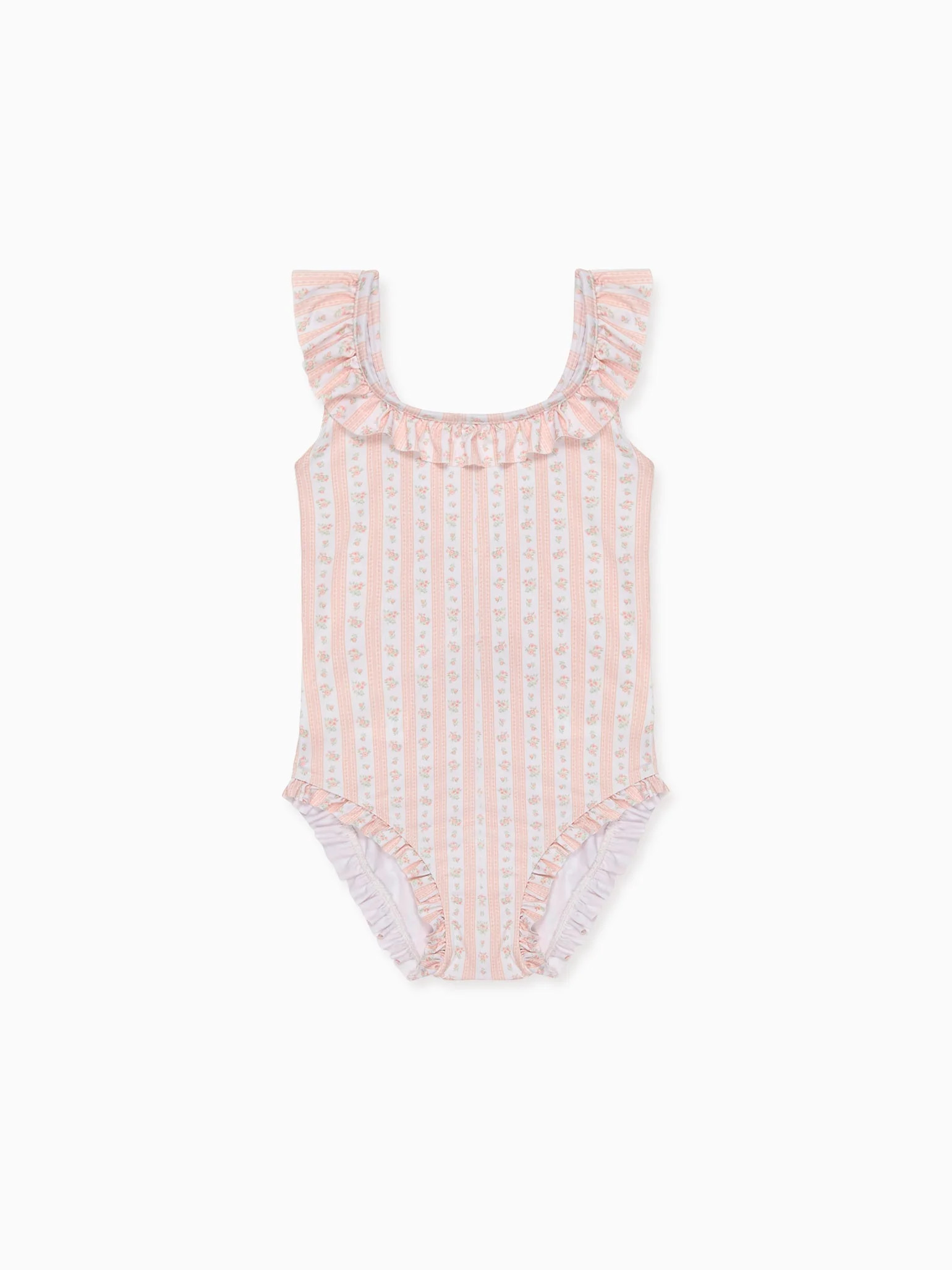 Pink Floral Stripe Opal Girl Swimsuit | La Coqueta (US)
