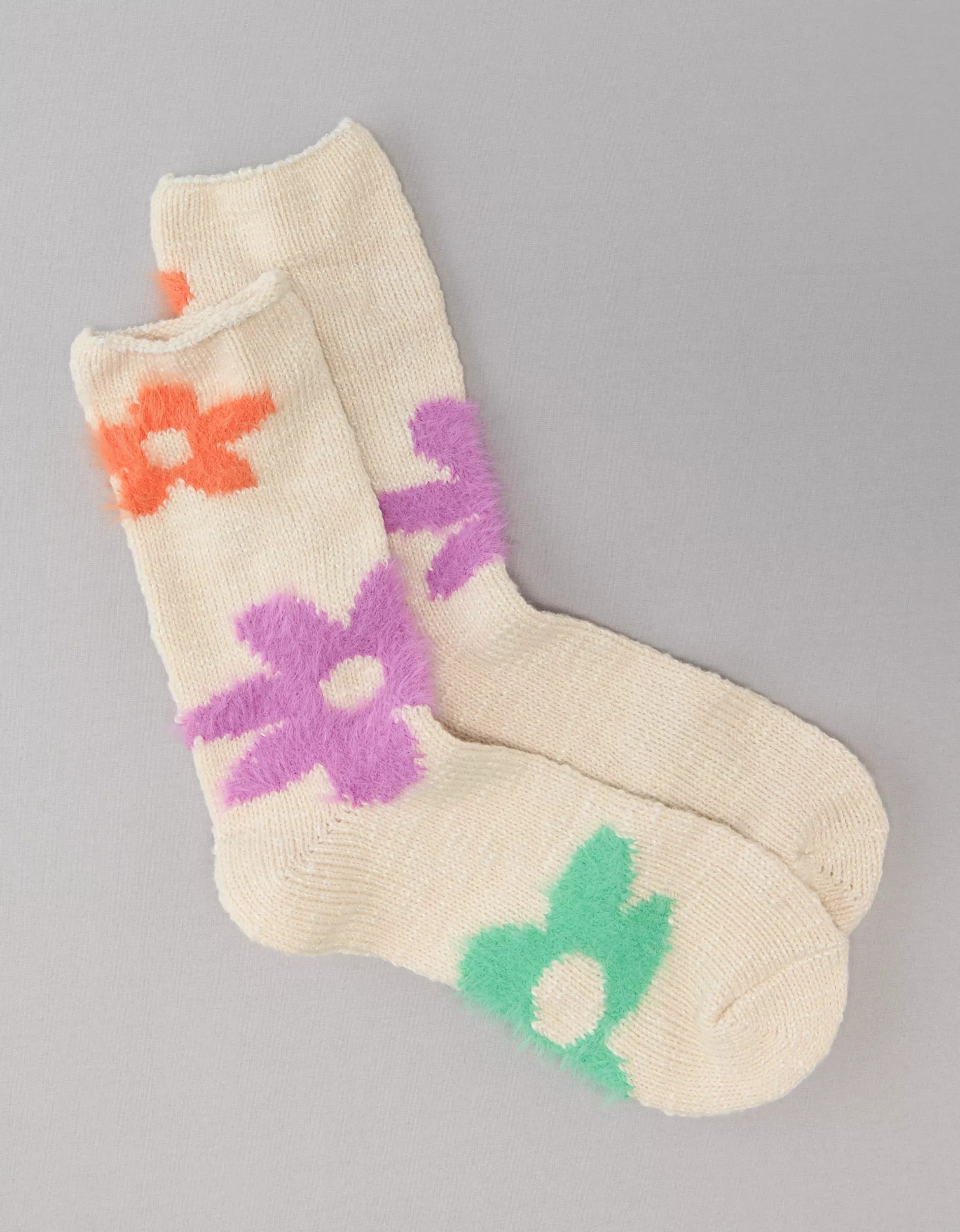 AE Fuzzy Flower Crew Sock | American Eagle Outfitters (US & CA)