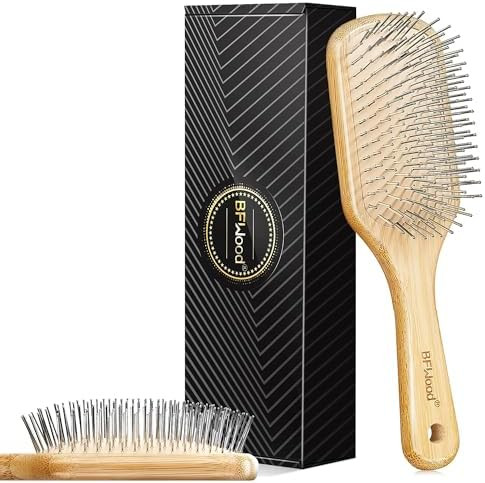 BFWood Bamboo Hair Brush with Steel Bristles, Help Hair Growth and Massaging Scalp | Amazon (US)