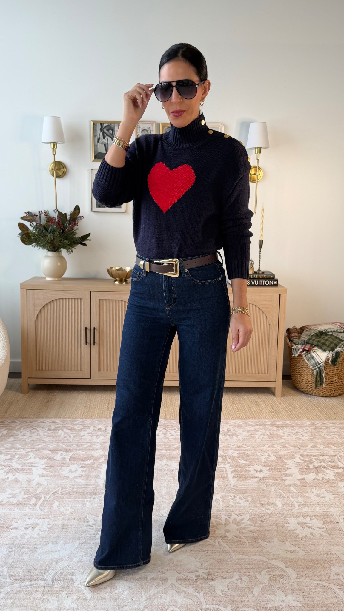 Restocked!  This heart sweater is stunning on!  
Wearing a medium 
Denim size 2 

#LTKU #LTKOver40 #LTKFindsUnder50