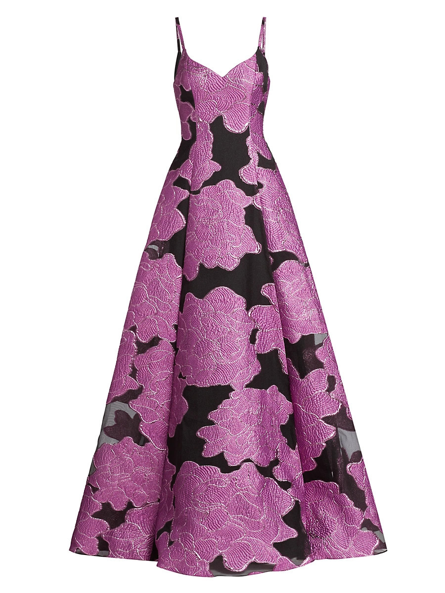 Women's Mariele Metallic Floral Jacquard Gown - French Fuchsia Black - Size 4 | Saks Fifth Avenue