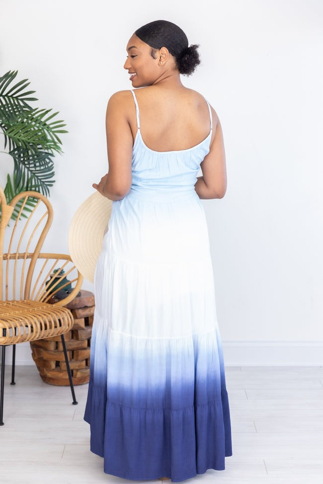 Down The West Coast Dip Dye Blue Maxi Dress | The Pink Lily Boutique
