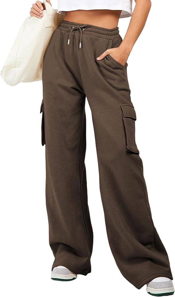 Aleumdr Women High Waisted Drawstring Wide Leg Cargo Pants 2024 Trendy Casual Baggy Joggers Pants... | Amazon (US)