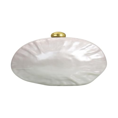 RomanticDesign Women Shell Shape Acrylic Clutch Shiny Marble Purse Wedding Prom Party Evening Handbag, Pearl White | Amazon (US)