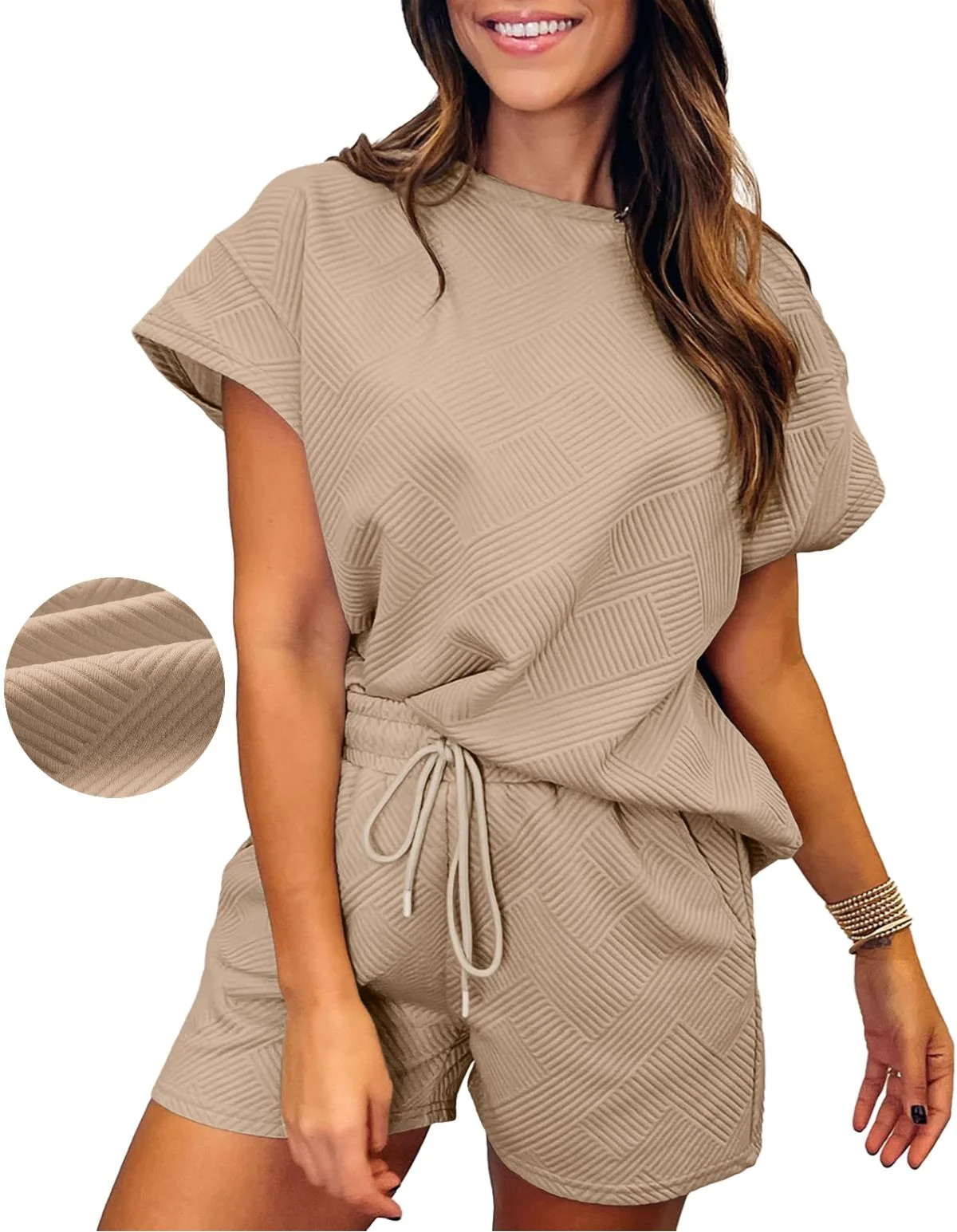 DOKOTOO 2 Piece Outfits for Women Lounge Sets Casual Short Sleeve Tops with Elastic Waist Shorts ... | Walmart (US)