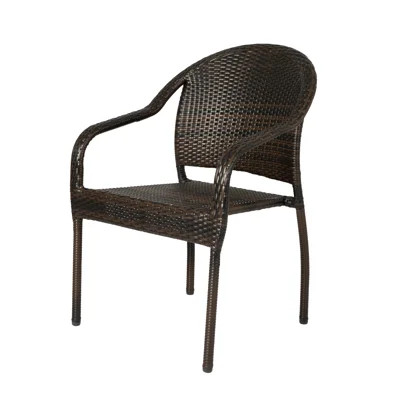 Patio Sense Rhodos Cafe Stacking Chairs ,Mocha, Wicker Construction ,Indoor & Outdoor - 4 pc | Wayfair North America