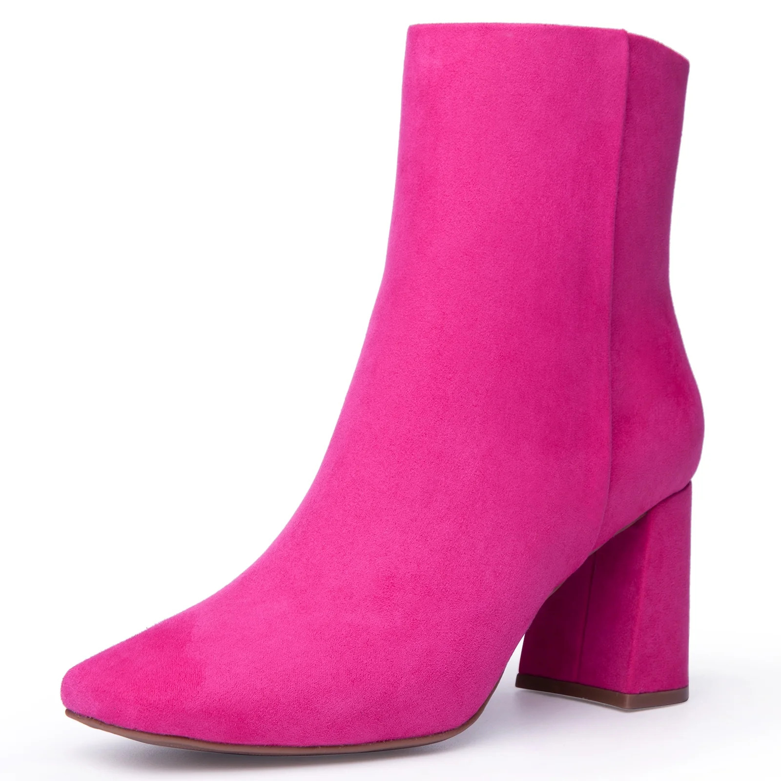 JORYA Women's Square Toe Chunky Heels Side Zipper Pink Ankle Boots | Walmart (US)