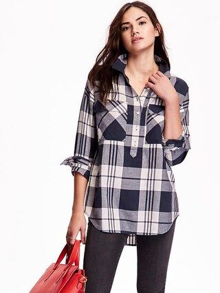 Old Navy Boyfriend Flannel Popover Size L Tall - Charcoal Plaid | Old Navy US