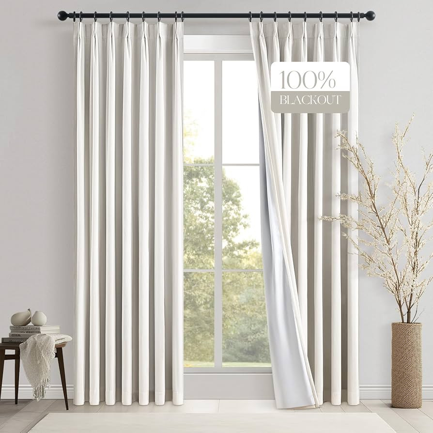 Topfinel 102 Inches Long Cream Velvet Curtains for Bedroom, Pinch Pleat Light Blocking White Curt... | Amazon (US)
