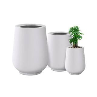 26.5"", 20"" and 13.1""H Round Pure White Finish Concrete Tall Planters, Set of 3 Outdoor Indoor Large w/ Drainage Holes | The Home Depot