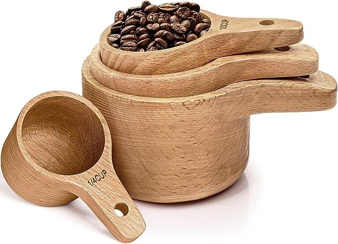 Premium Wood Measuring Cup Set of 4, Paincco Natural Wooden Measuring Cups for Gift Dry Ingredien... | Amazon (US)