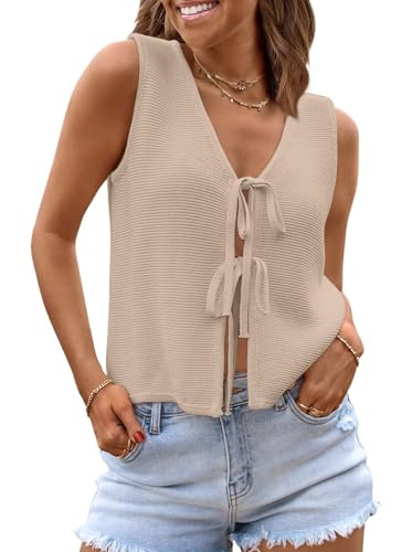 LILLUSORY Womens Tie Front Tops Vacation Sweater Vest | Amazon (US)