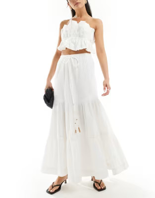 River Island tiered maxi skirt in white | ASOS (Global)