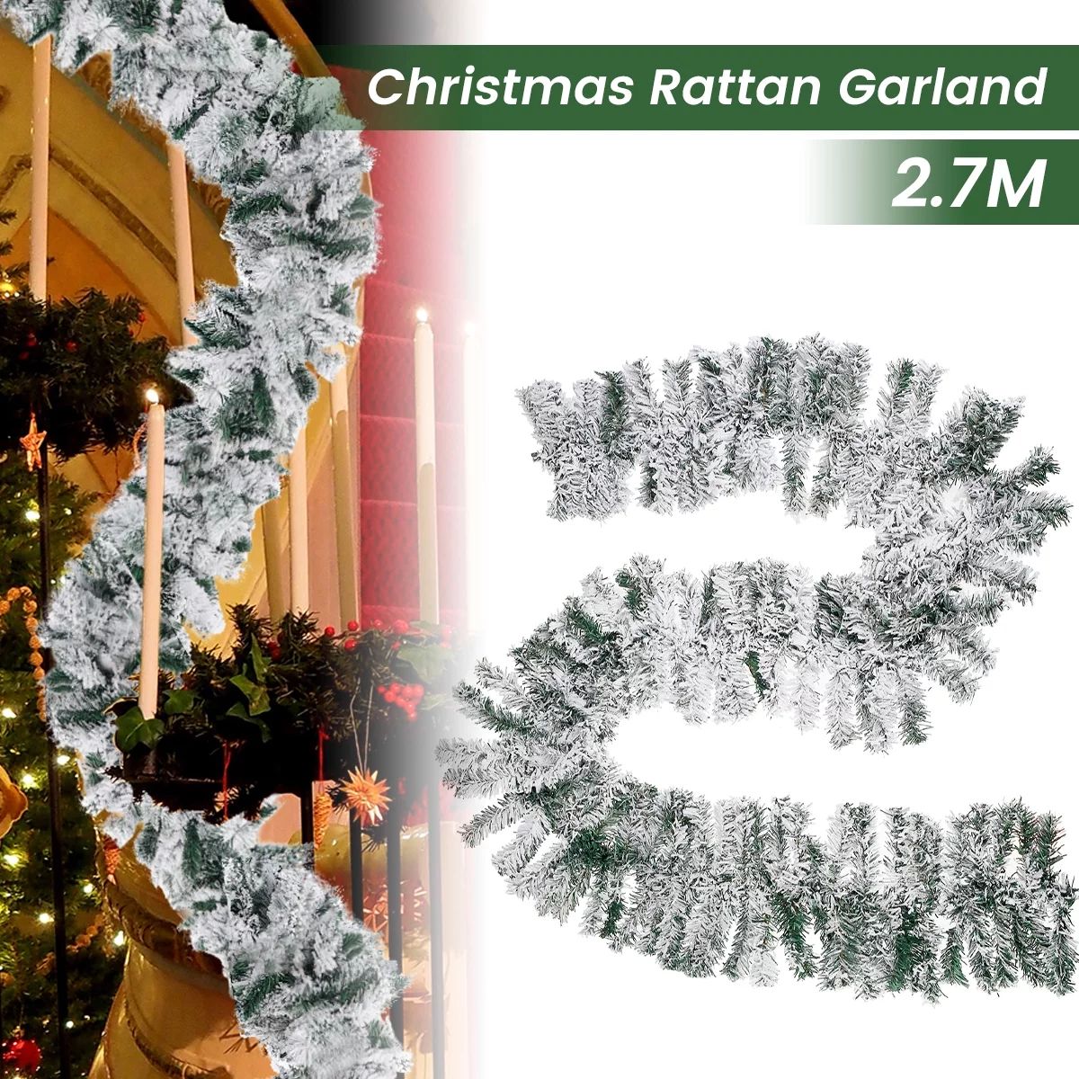 GOTYDI 9ft Christmas Garland Artificial Snow Flocked Pine Garland Soft Greenery Garland for Holid... | Walmart (US)