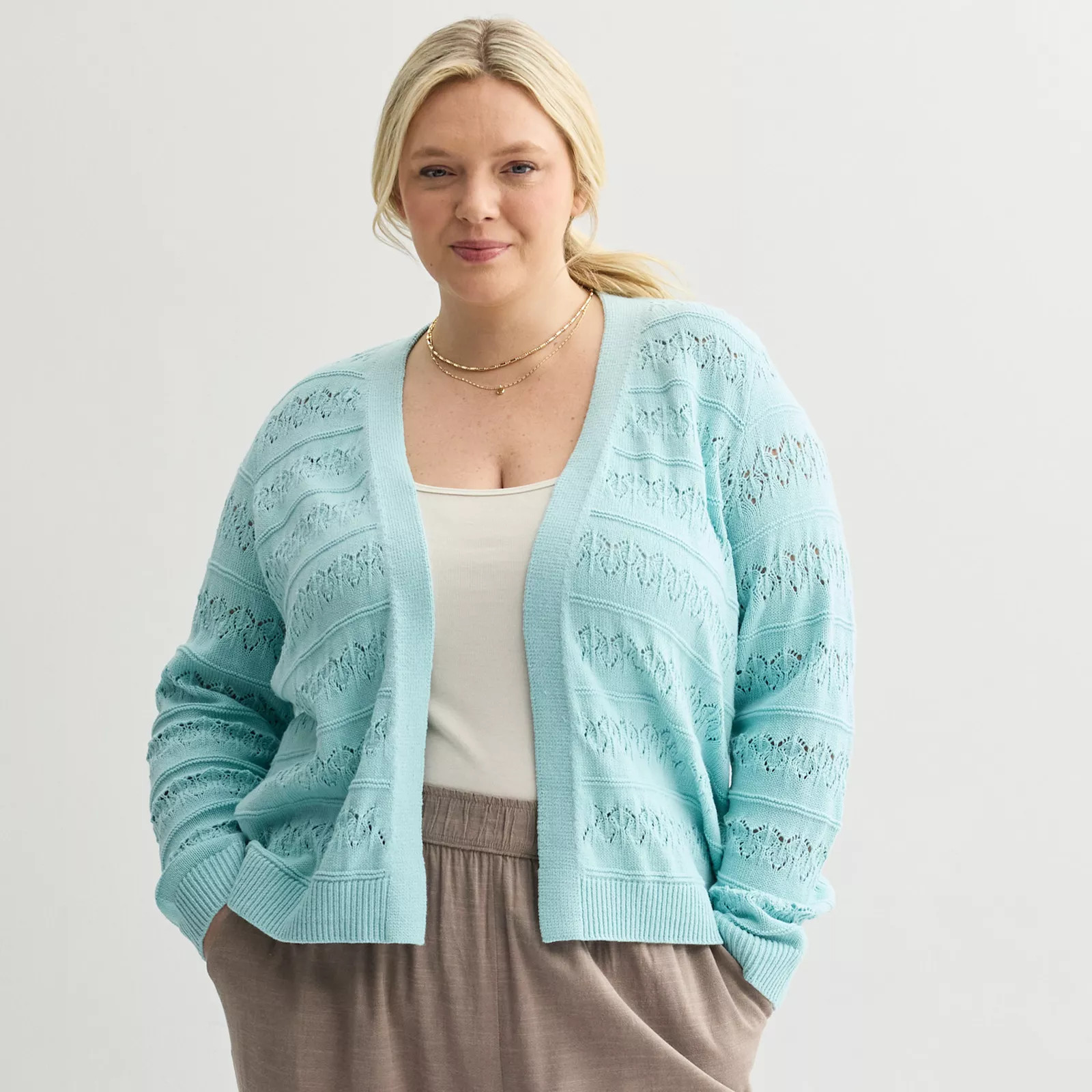 Women's Plus Croft & Barrow® Pointelle Open-Front Cardigan | Kohl's