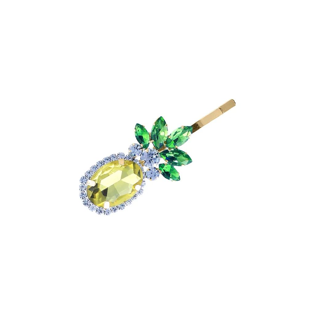 Fun and Fruity Glass Crystal Pineapple Statement Booby Pin Hair Clip Barrette, 2.25&quot; | Rosemarie Collections