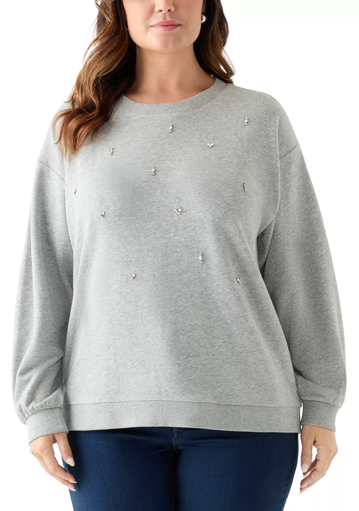 Crown & Ivy™Plus Size Long Sleeve Embellished Sweatshirt | Belk