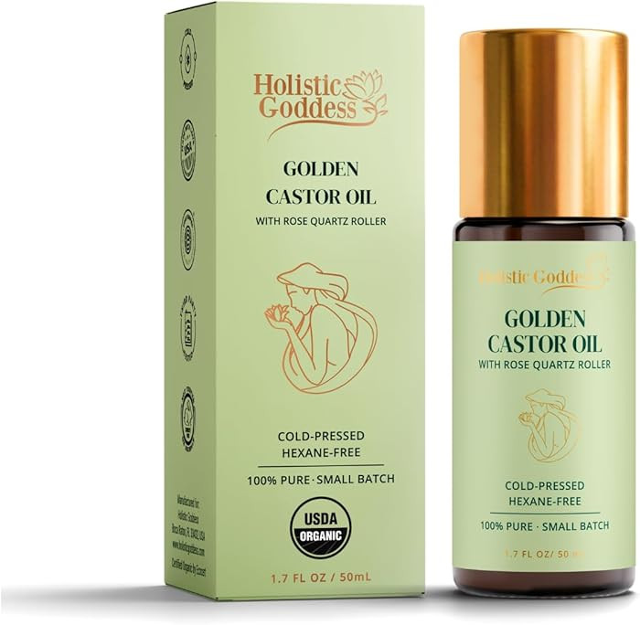 Organic Golden Castor Oil Roll-On with Rose Quartz Roller \u2013 Pure Cold-Pressed Castor Oil for... | Amazon (US)