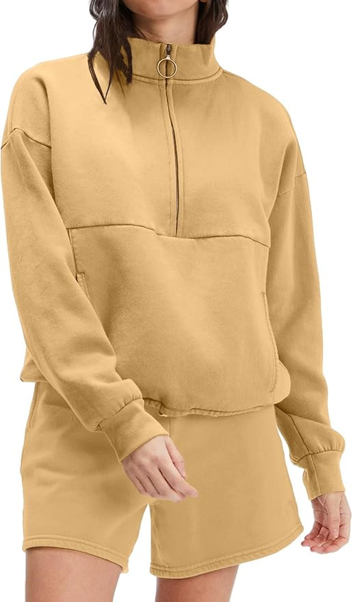 DEEP SELF Women's 2 Piece Outfits Sweatsuit Oversized Half Zip Sweatshirts and Shorts Set Casual ... | Amazon (US)