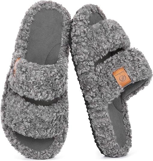 EverFoams Womens Fuzzy Open-toe Slippers Soft Comfy Memory Foam Indoor House Shoes | Amazon (US)