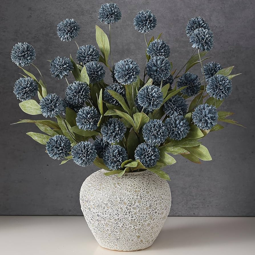 VIERENA 6 Pcs Faux Silk Pompon Mum Artificial Flowers for Vase -27", Bulk Fake Chrysanth Branches... | Amazon (US)