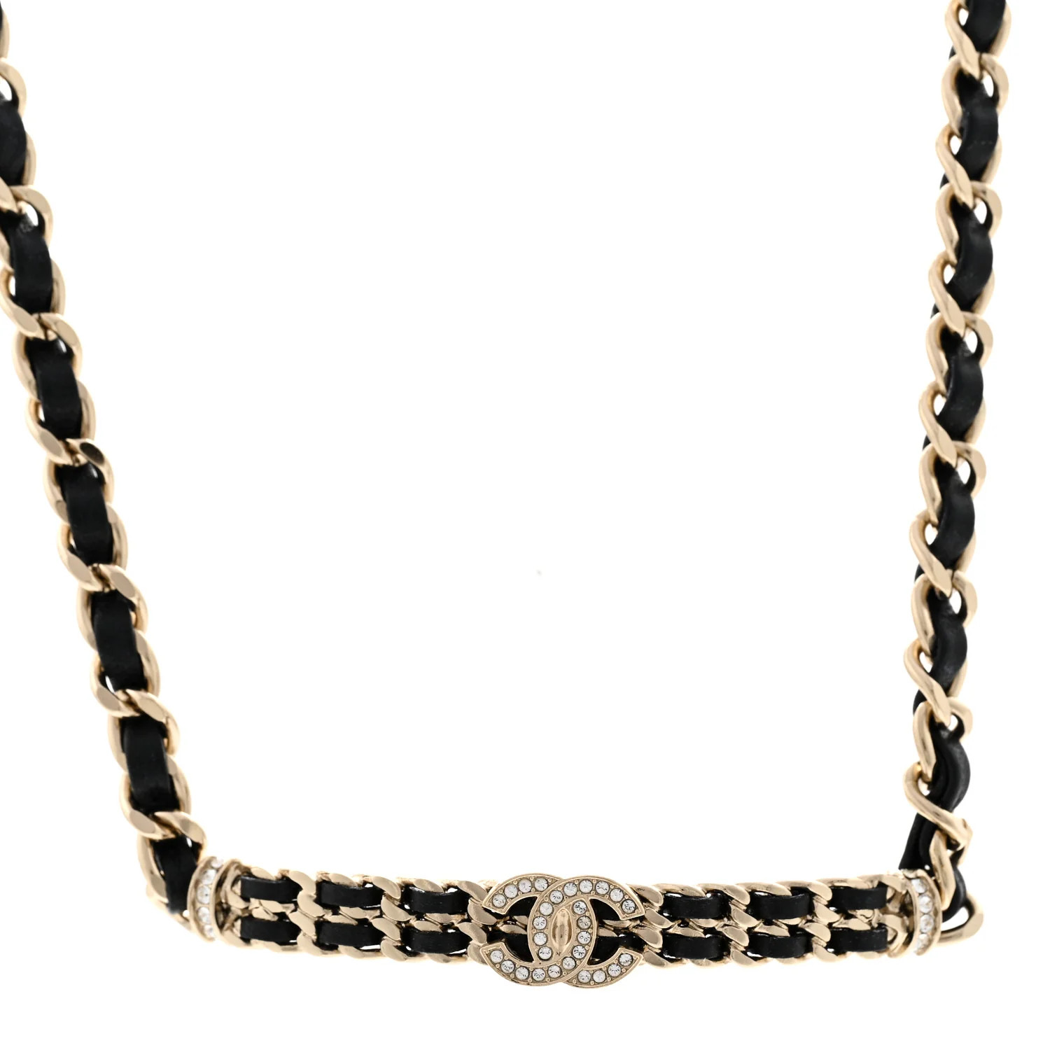 Metal Lambskin Crystal CC Choker Necklace Black Gold | FASHIONPHILE (US)