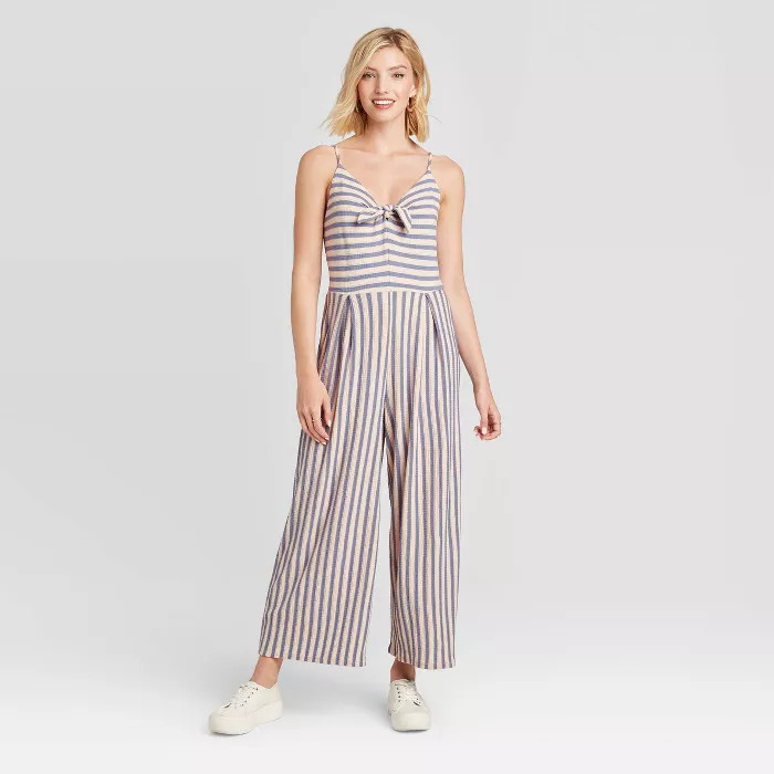 Women's Striped Sleeveless V-Neck Tie Front Knit Cropped Jumpsuit - Xhilaration™ | Target