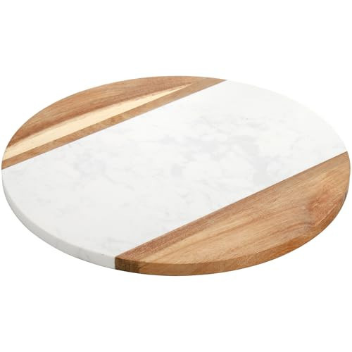 Okllen 12" Marble Cheese Board and Acacia Wood Serving Board, Handcrafted Round Marble Tray Cutting Board for Cheese, Charcuterie, Meat, Fruit | Amazon (US)