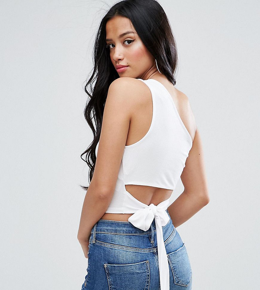 ASOS PETITE One Shoulder Top with Open Back Bow Detail - White | ASOS US