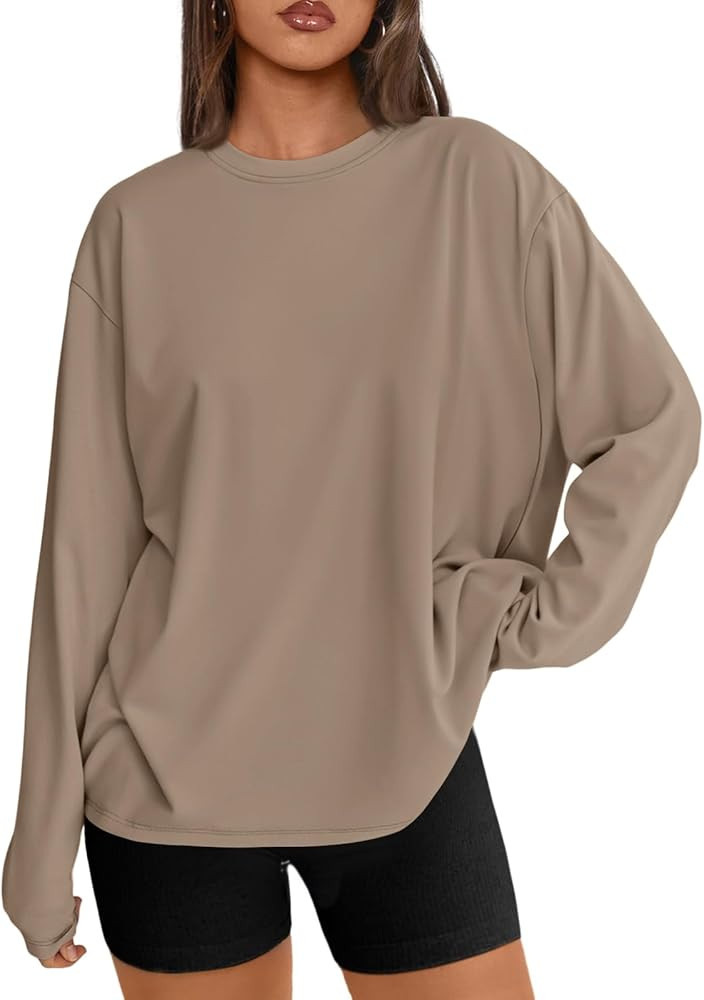 Trendy Queen Womens Spring Tops Oversized Long Sleeve T Shirts 2026 Basic Tee Fall Casual Workout... | Amazon (US)