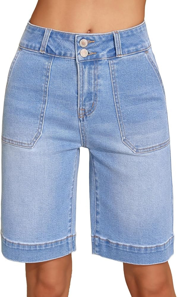 Sidefeel Womens Bermuda Jean Shorts High Waisted Tummy Control Stretchy Denim Shorts with Pockets... | Amazon (US)