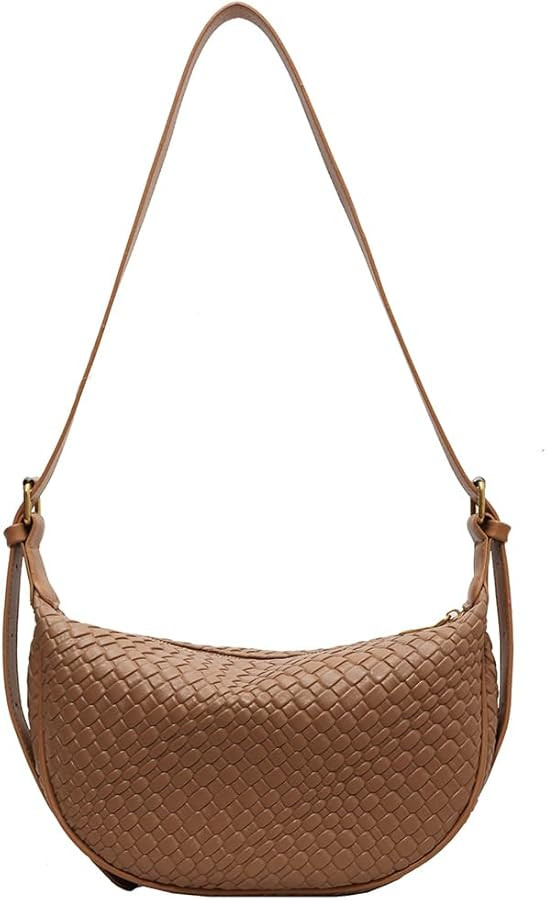 JQWYGB Woven Crossdbody Bag Vegan Leather Crescent Shoulder Bag for Woman Trendy Woven Hobo Sling... | Amazon (US)
