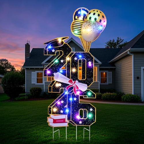 FRAMICS 36.6 Inch Graduation Decorations 2026 Reinforced Graduation Yard Signs Class of 2026 Graduation Party Decoration with Metal Stakes, Outdoor Congrats Lawn Sign with LED Lights, Black and Gold | Amazon (US)