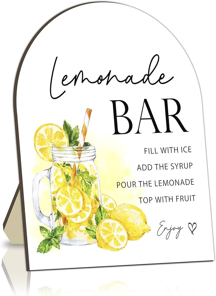 Lemonade Bar Table Sign, Lemonade Bar Sign for Baby Shower, Lemon Wooden Welcome Stand Signs, Dri... | Amazon (US)