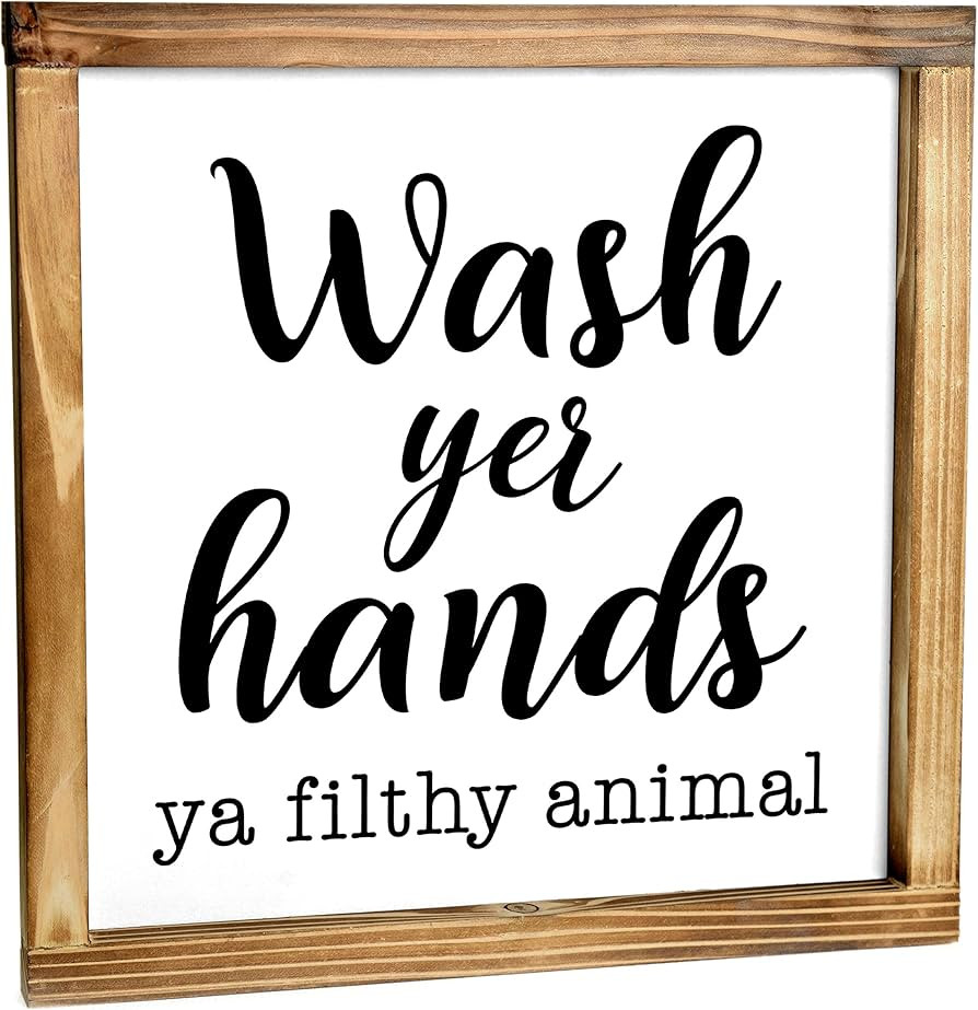 MAINEVENT Wood Decorative Sign, Funny Farmhouse Bathroom Wall Art, 12x12 inches, Wash Yer Hands Y... | Amazon (US)