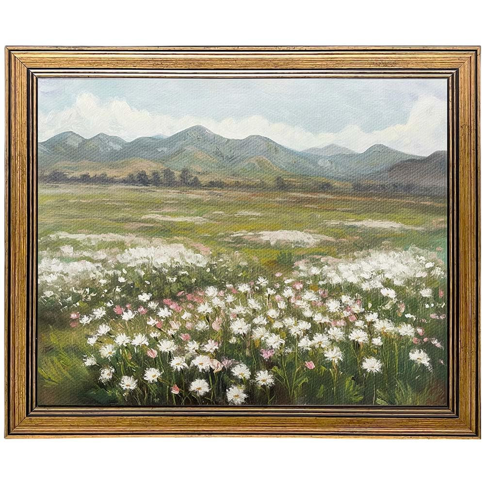 Gold Framed Wall Art Vintage Landscape Wildflowers Mountain Painting Canvas Print for Bedroom Liv... | Amazon (US)