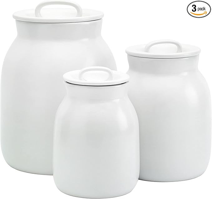 Denmark Tools for Cooks White Smooth Satin Finished Stoneware Ceramic Curved Kitchen Pantry, 3 Pi... | Amazon (US)