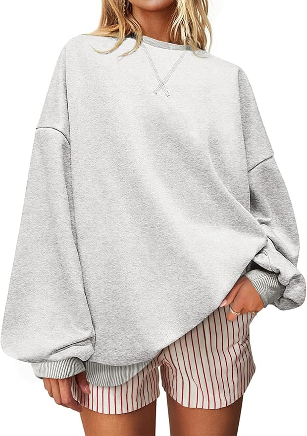 UEU Women Oversized Striped Crewneck Sweatshirt Long Sleeve Color Block Pullover Tops Casual Loos... | Amazon (US)