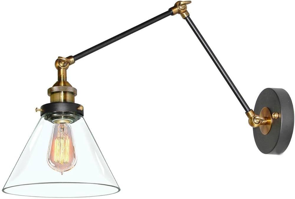 LNC Black Gold Wall Sconces, Glass Swing Arm Wall Lamp Adjustable Plug-in or Hardwire Light Fixtu... | Amazon (US)